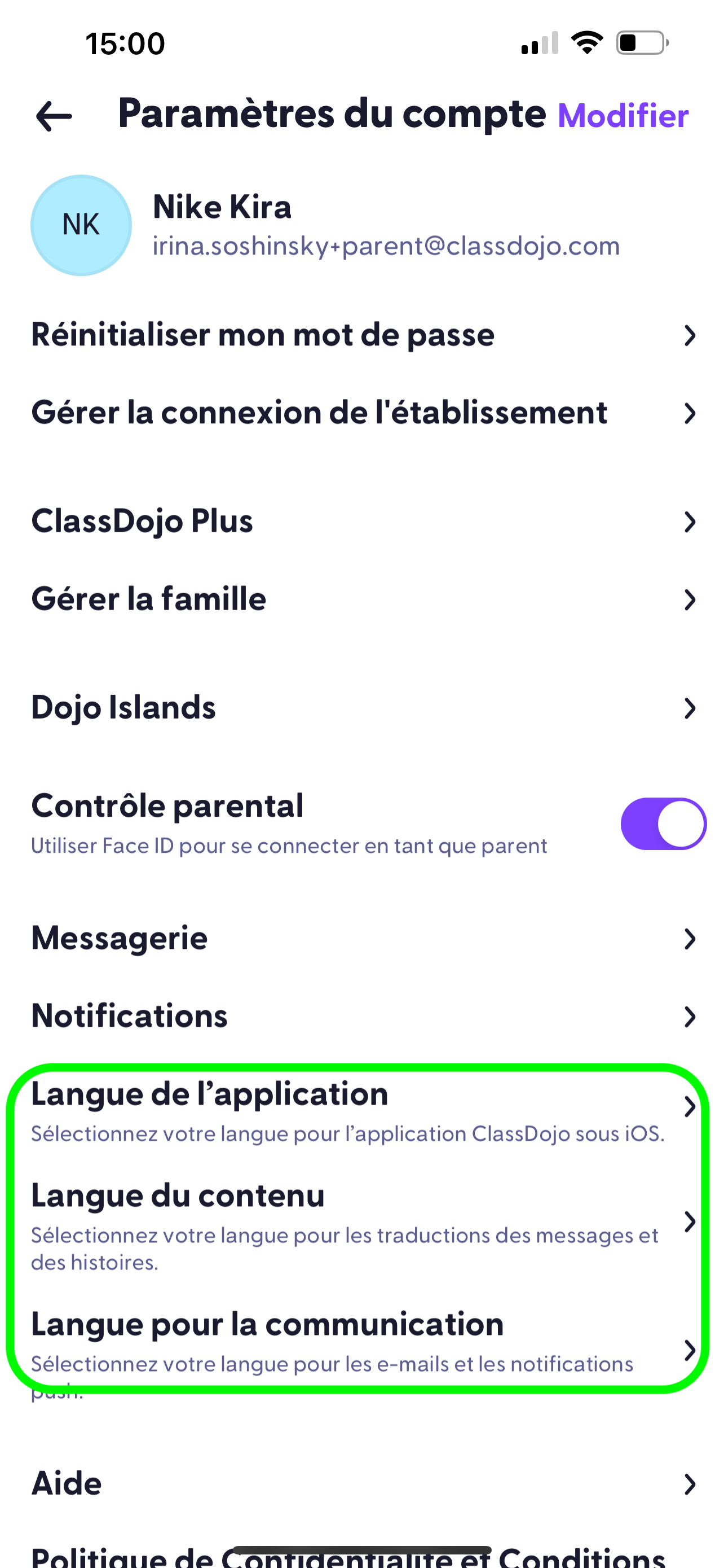 Paramètres de l’application Parent.PNG